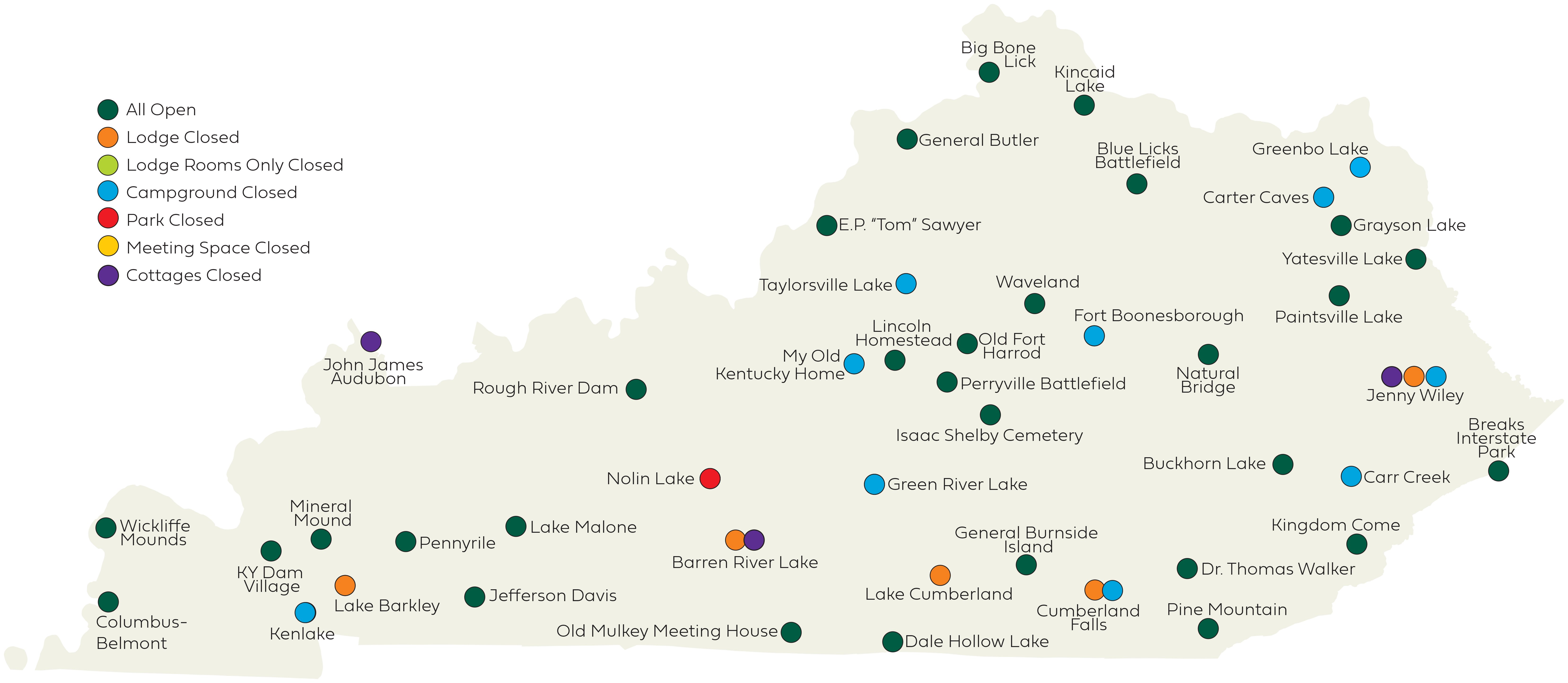 Kentucky State Parks closure status map